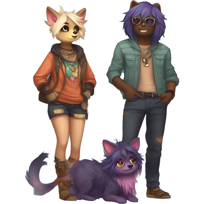 Cool cute Kawaii edgy colorful anthro fantasy-animal-fursona griffsnuff & LiLaiRa & Falvie full body emoji