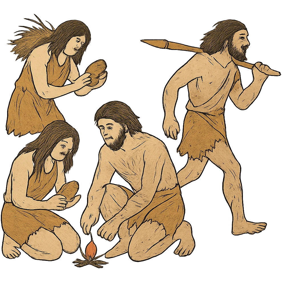 ukiyo-e style early age humans, no background emoji