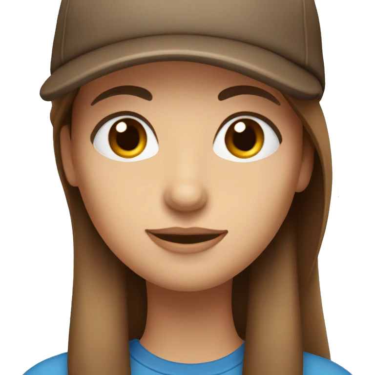lady with blue eyes and brown long straight hair and a cap emoji
