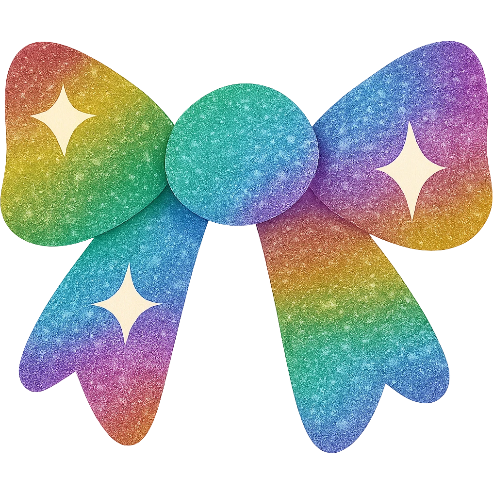 Make the sparkling bow rainbow colored with glitter details, playful and stylish, no background. emoji