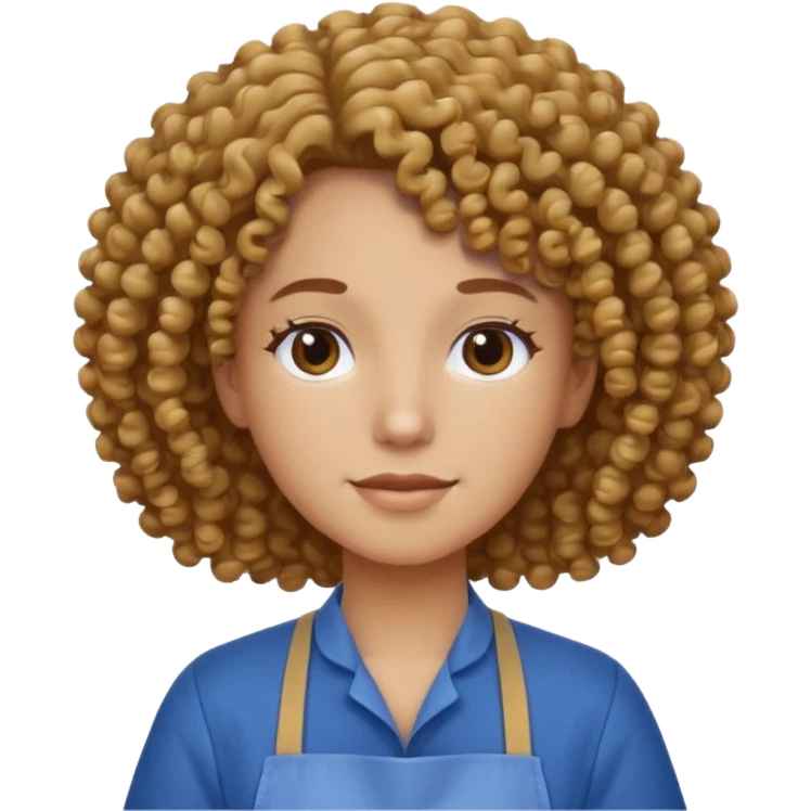 person with curly hair in blue apron emoji