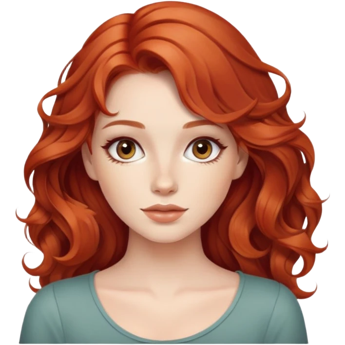 beautiful girl with wavy red hair, natural makeup look emoji