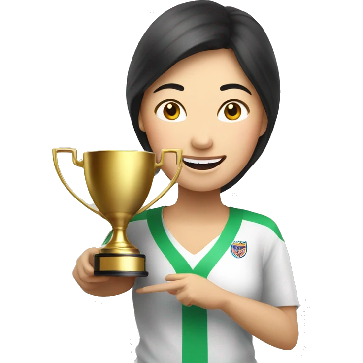 asian happy woman with champion cup emoji