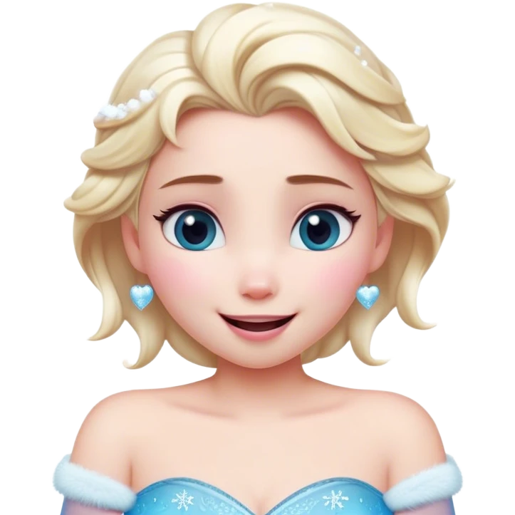 Cinematic Adorable Elsa Portrait Emoji, Giggling as tiny snowflakes swirl around her, cheeks flushed pink from the cold, eyes twinkling with warmth, a heart-melting mix of beauty and playfulness! emoji