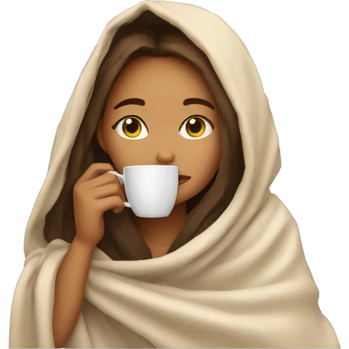 girl inside a blanket sipping coffee eyes closed emoji