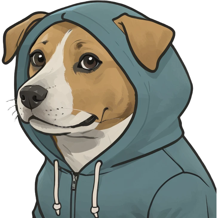 Dog wearing a hoodie that is cool emoji