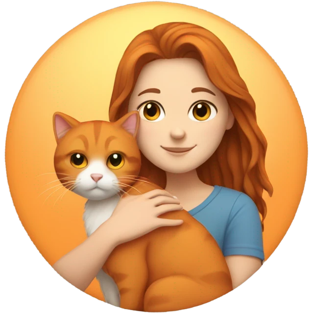 White girl with brown hair hugging orange cat emoji