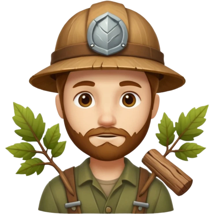 forest carpenter portrait, head and shoulders only, natural wooden accessories, leaf details, earthy tones, nature-crafted vibe, 3D cartoon, mobile game icon style, clean background, no text, no watermark
 emoji