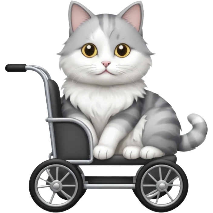 grey and white cat in a cat wheelchair emoji
