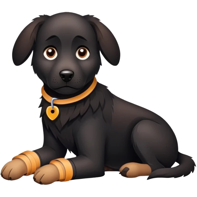 black dog with a splint on his broken arm emoji