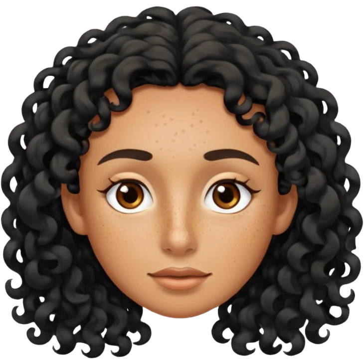 Tanned face with sea-salt long black curls and a freckled nose emoji