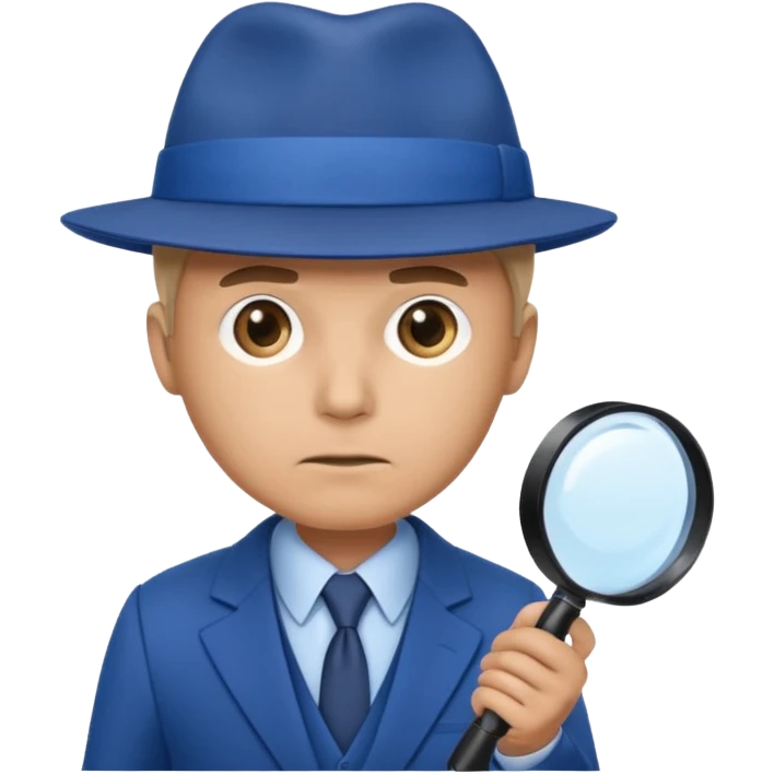 detective in blue suit and blue hat with big mangifier in his hand emoji