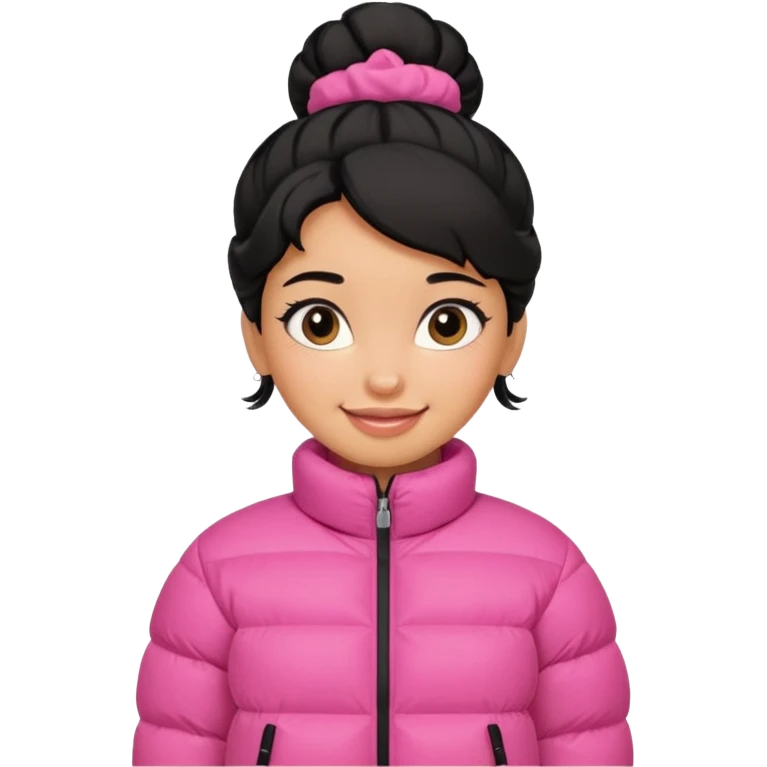 A caramel skinned girl that’s has puffy black hair with her hair up skinny and wears a pink puffer coatb emoji