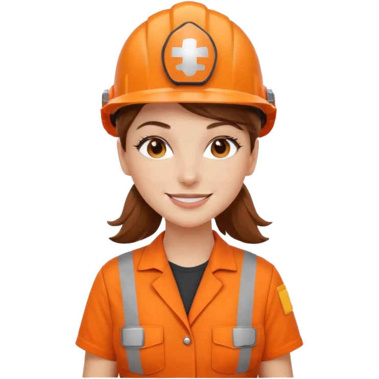 GAROTA BRANCA DE CABELOS CASTANHOS, UNIFORME DE TRABALHO LARANJA E CAPACETE LARANJA emoji