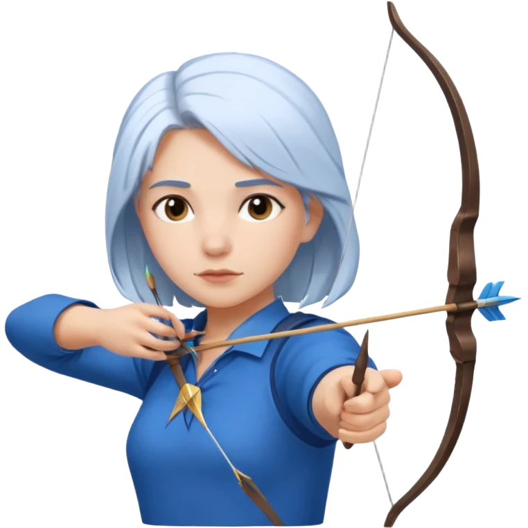 A girl having blue shirt white hair shoting a arrow  emoji