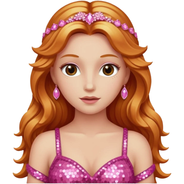 Venus, Goddess of Love with long reddish blonde hair, pink sequin outfit emoji