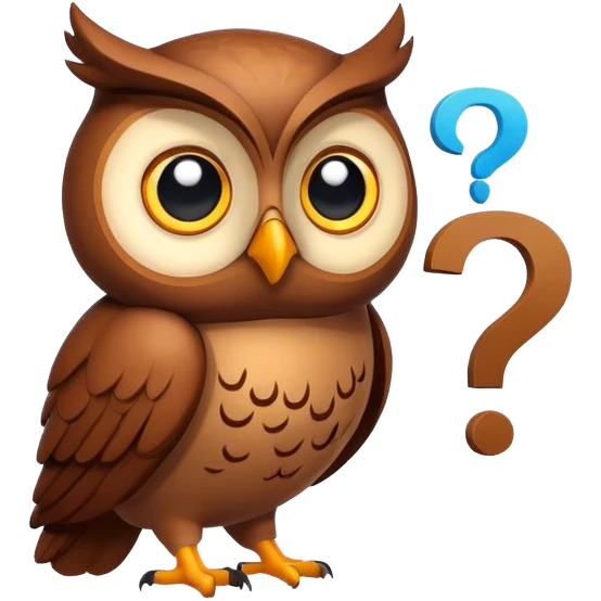 Owl beside a question mark in a thought bubble emoji