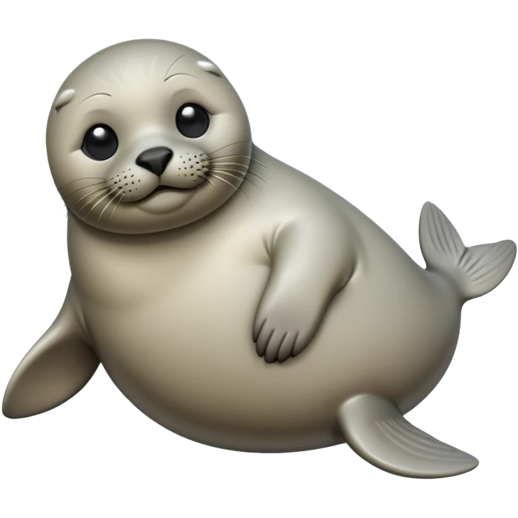 cinematic-seal-realistic-full-body-lounging-emoji,-plump-sleek-body-stretched,-short-smooth-fur-glinting-in-the-sea-breeze,-flippers-tucked-comfortably-beneath-its-body,-large-dark-eyes-filled-with-playful-curiosity emoji