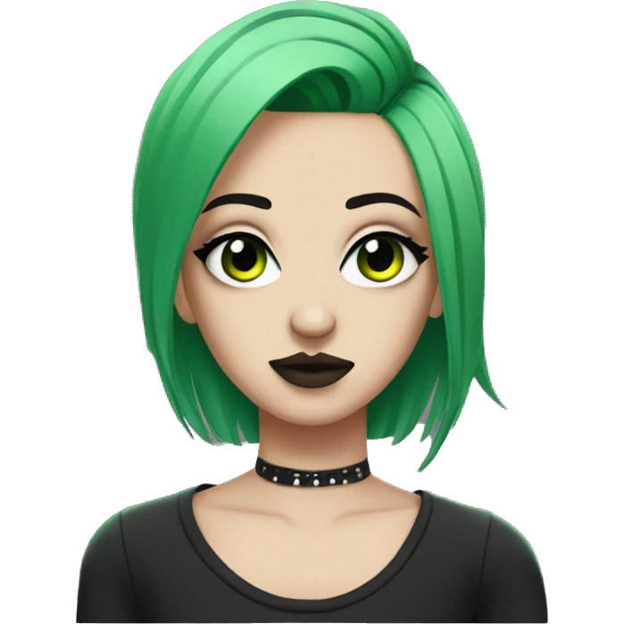 an emo person with a shaved side part, green eyeshadow, eyeliner, and piercings emoji