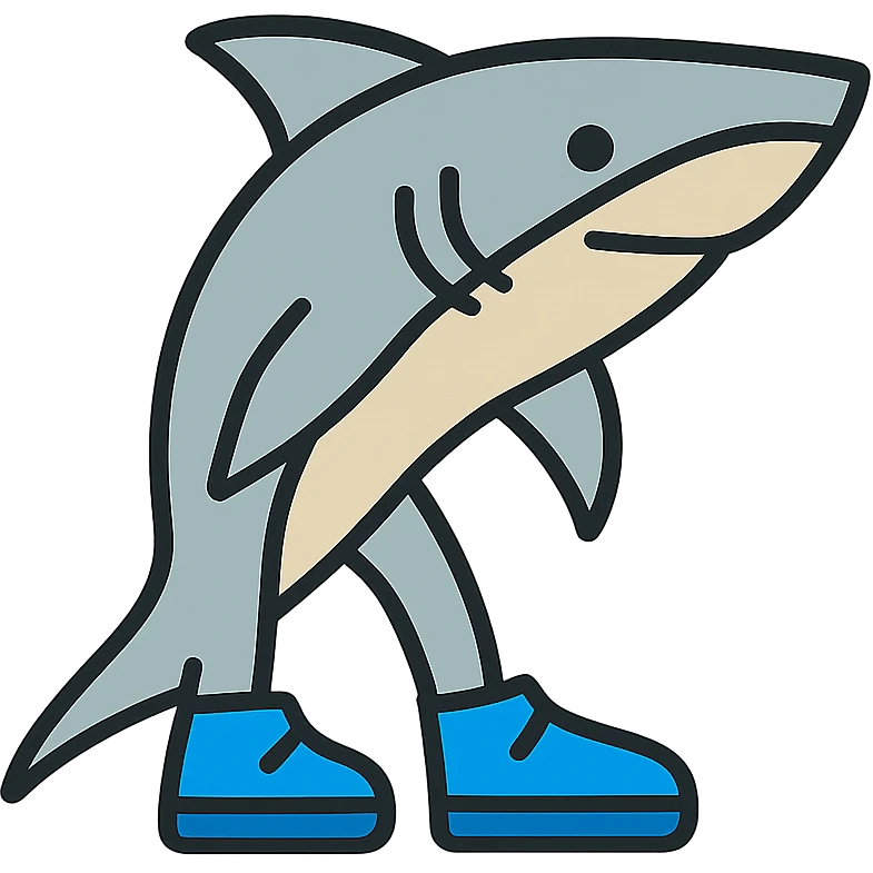 stylized shark with blue shoes, clean lines, modern design, minimalistic emoji