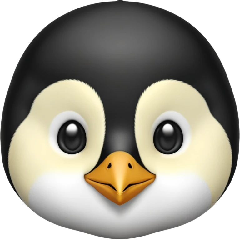 cinematic-cute-emperor-penguin-portrait-emoji,-head-tilted-playfully-and-inquisitively,-with-glossy,-pristine-plumage,-sparkling-eyes-filled-with-curiosity,-simplified-yet-irresistibly-adorable-features, black, large black eyes face, zoomed in emoji