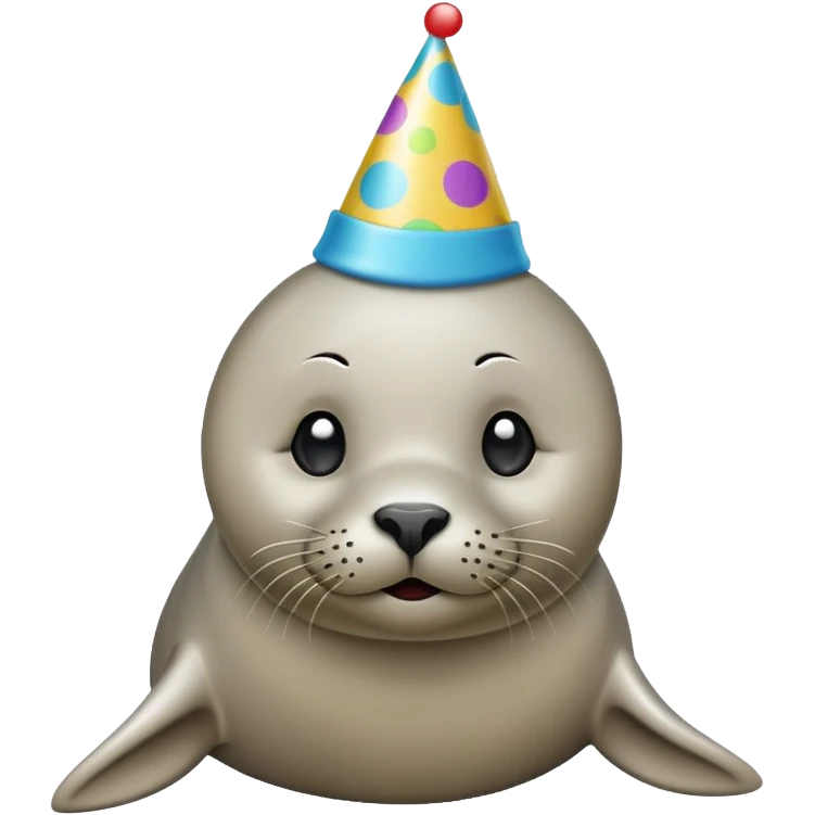 A seal with a party hat, simple classic emoji style like on mobile phones emoji