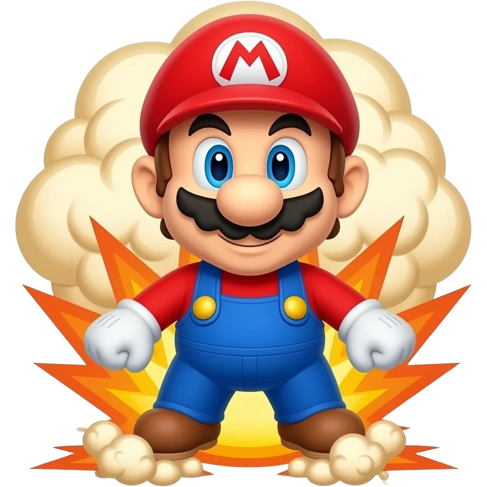 I need a mario emoji with mario being bombed emoji