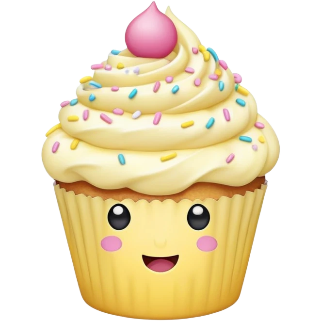adorable pastel cupcake with sprinkles and a tiny happy face emoji