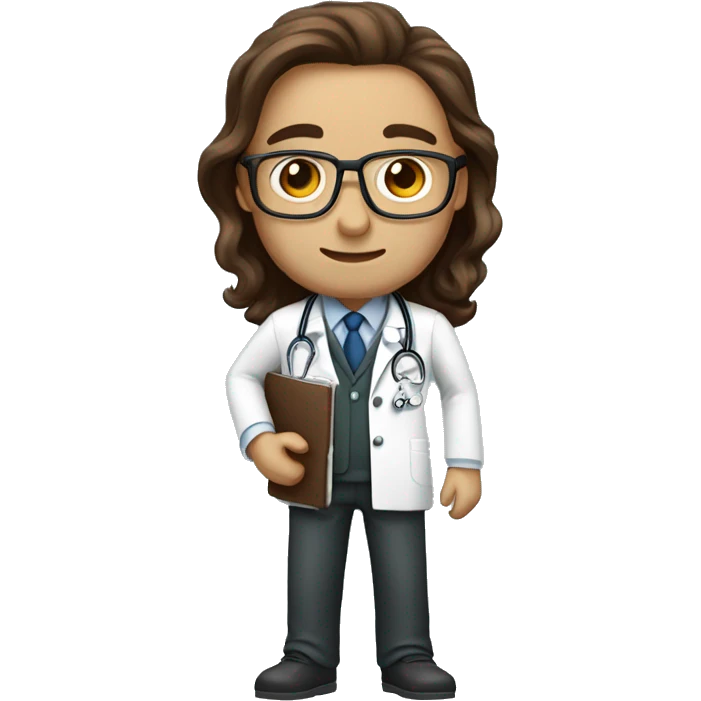 doctor with long brown hair and brown eyes, whithout glasses and Stethoscope emoji