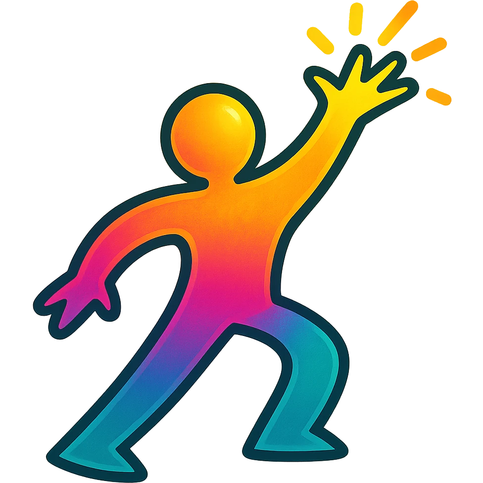 abstract glowing figure reaching upward, vibrant colors emoji