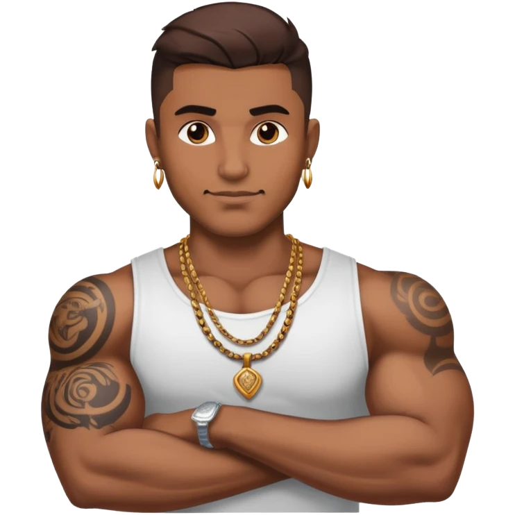 Brownskin man with muscles and arm tattoo with necklace  emoji