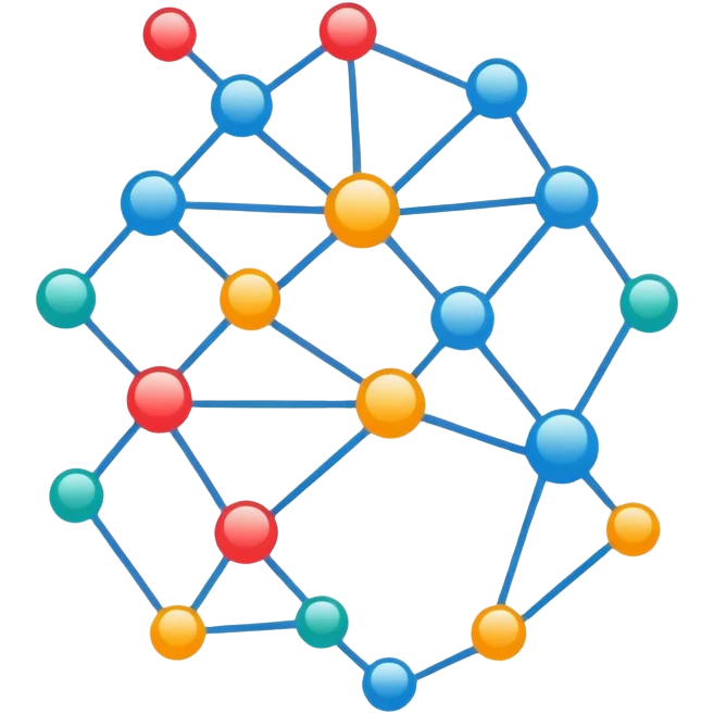neural network with nodes and connections, simple colorful design for telegram emoji