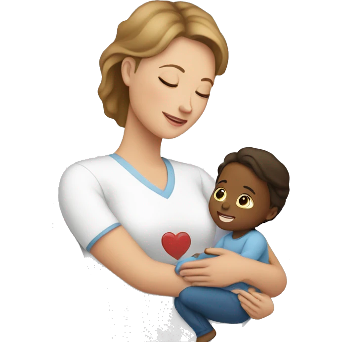 white mom taking care of child with heart emoji