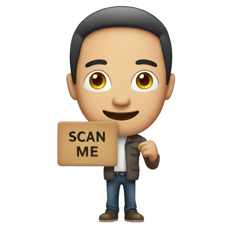 man holding a board saying scan me emoji