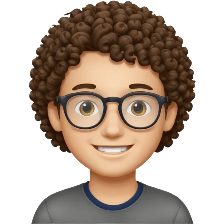 Niño con lentes de piel blanca y pelo rizado sonriente emoji