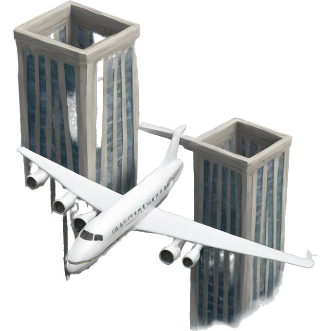 plane rushing over two towers emoji