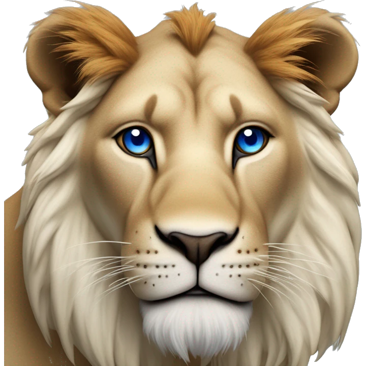 Lion blanc aux yeux bleus avec une tâche marron sur le côté droit du visage  emoji