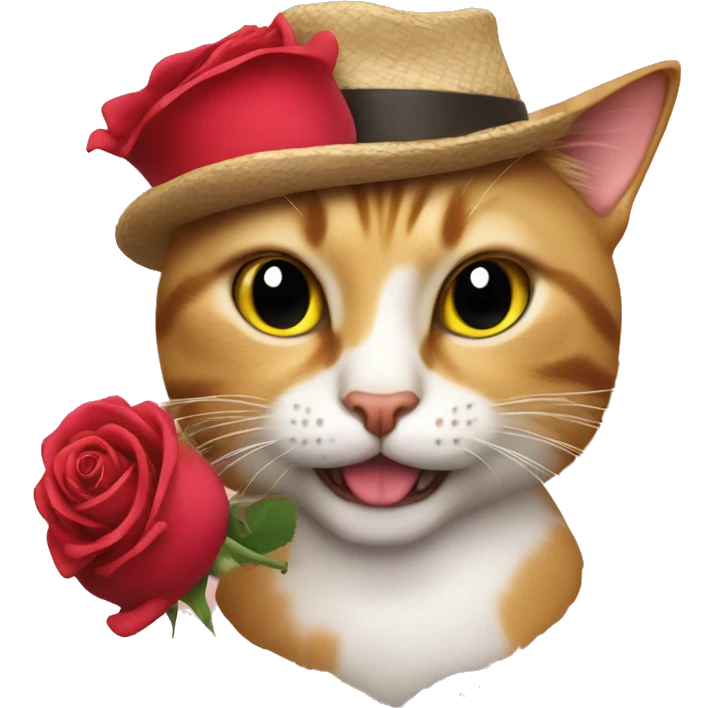 Cat mewing and with a rose on his hat   emoji