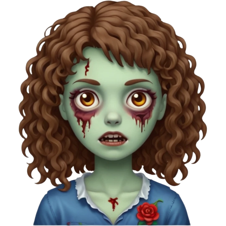 Faça uma garota zumbi, com cabelos cacheados & uma franja. emoji