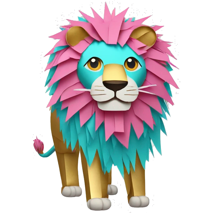 lion made of colourful cyan pink gold piñata paper strips emoji