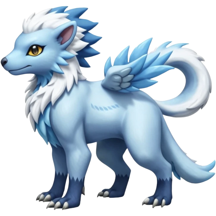 Icy scarf-covered glacial glistening glossy smooth soft flaky scaly furry hyper-realistic boreal Manectric-Absol-Luxray-Pyroar-Fakémon-fusion-animal-creature, full body  emoji