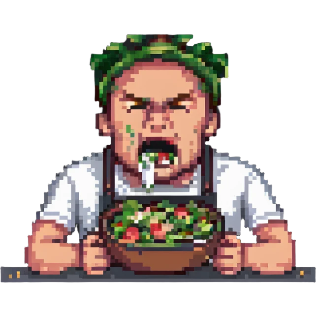 Man spitting out salad, disgusted face emoji