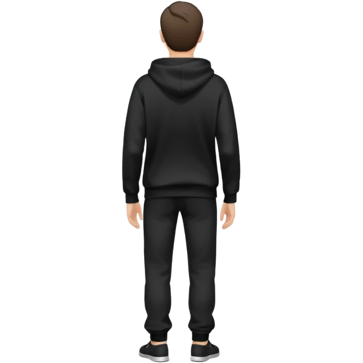 fullbody Mysterious shy caucasian man in black hoodie, hands in pockets and black pants rear backview emoji