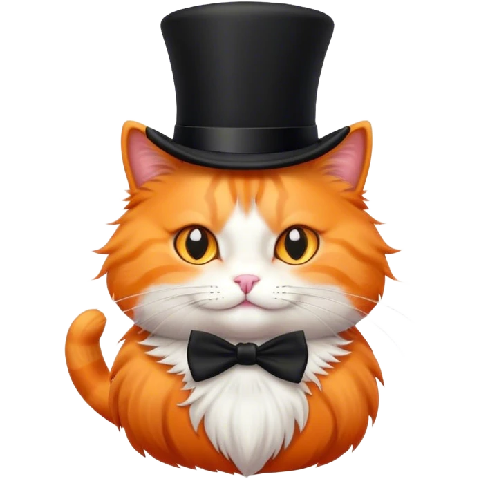 fluffy elegant orange cat with top hat black emoji