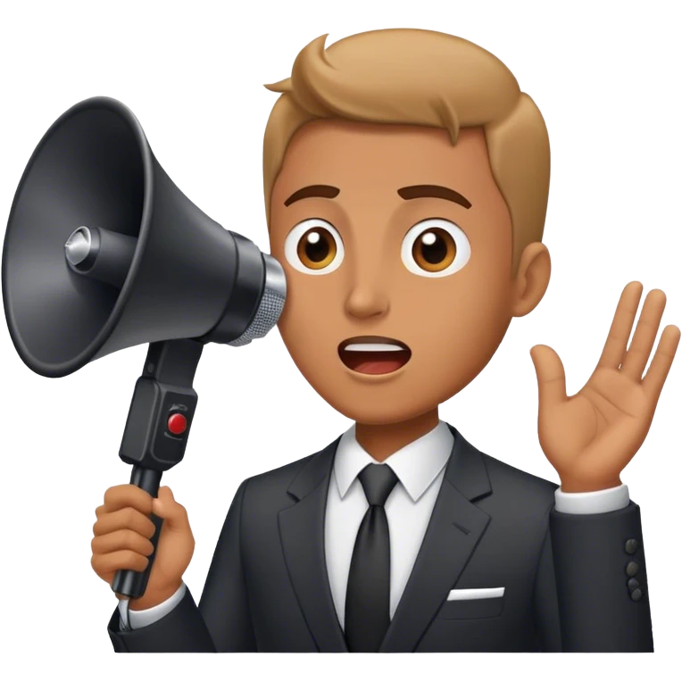 A man in a suit speaks into a loudspeaker emoji