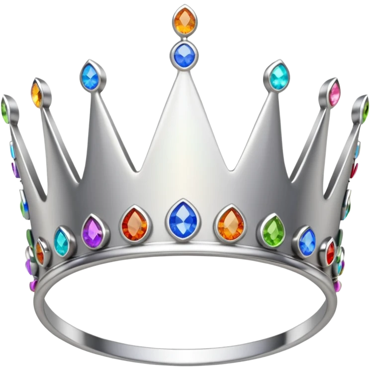 silver feminine dainty crown with rainbow gemstones emoji