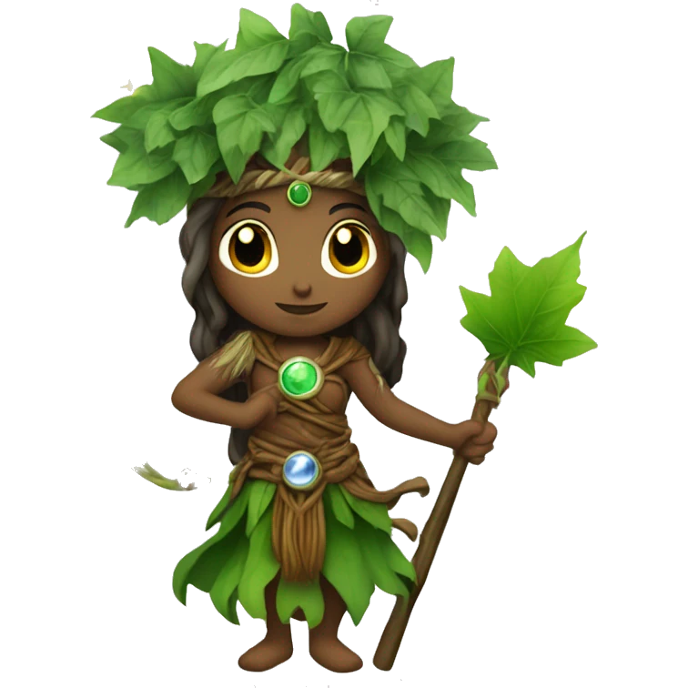 Femail druid with moon staff and green leaf  emoji