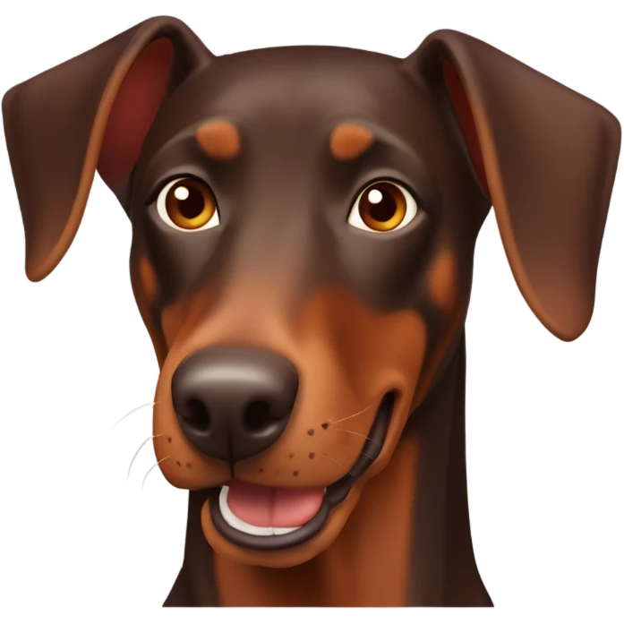Red and brown Doberman without cropped ears face facing front happy expression  emoji