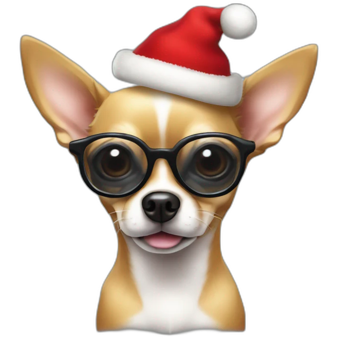 Perro chihuahua con lentes y gorra de navidad emoji