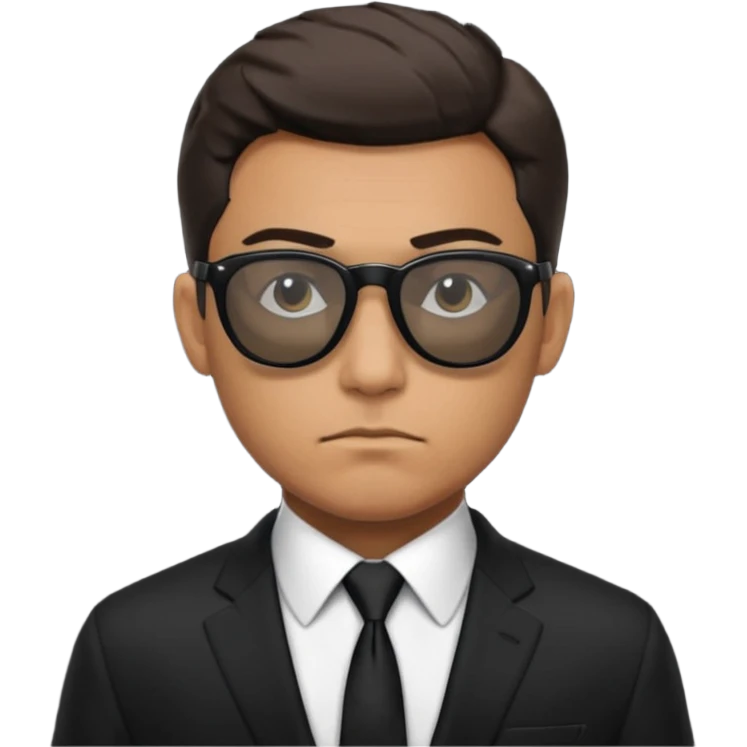رجل يرتدي نظارات شمسية وبذلة رسمية سوداء بالكامل حتى ربطة العنق كانه عميل fbi emoji